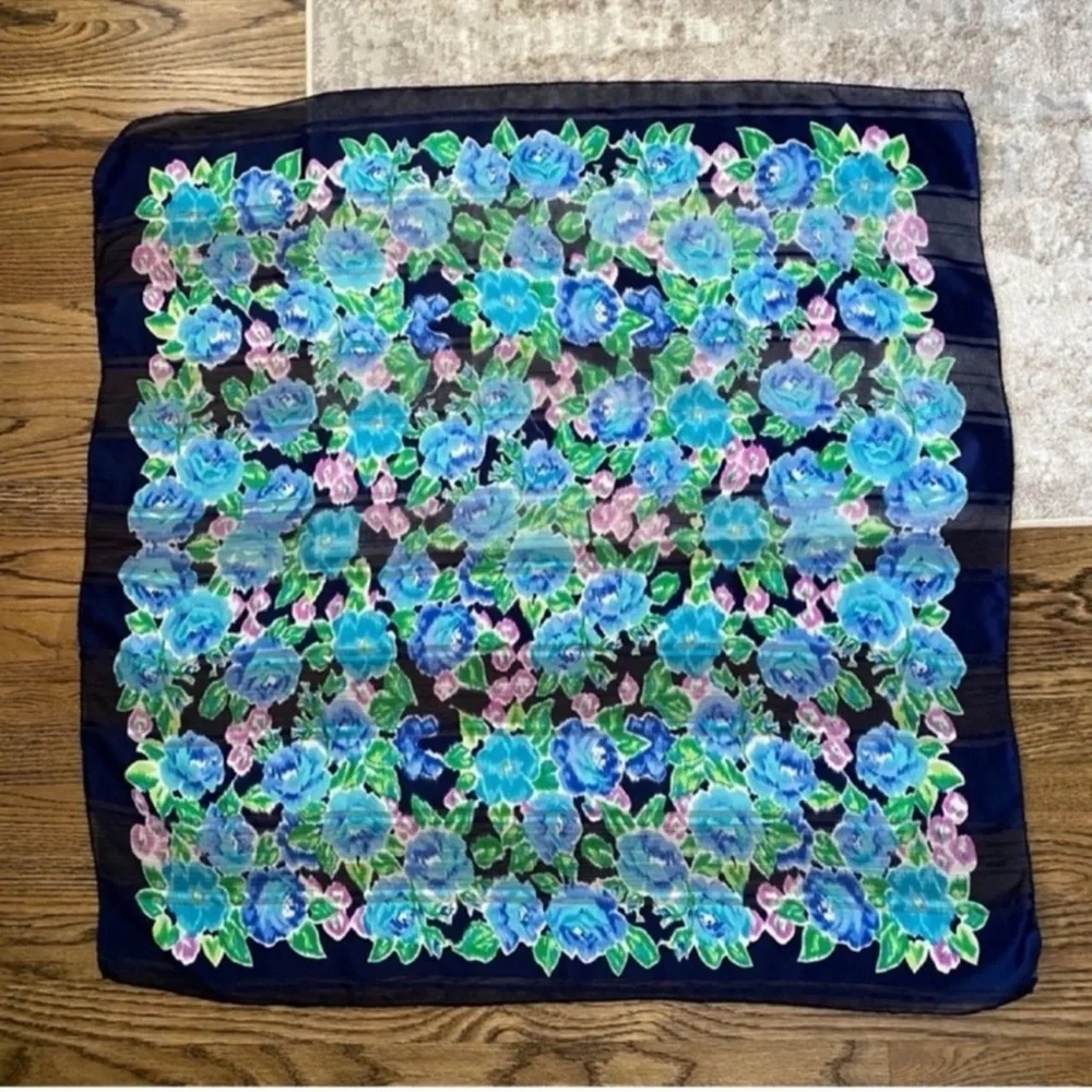 Anthropologie Blue Whimsical Floral Scarf